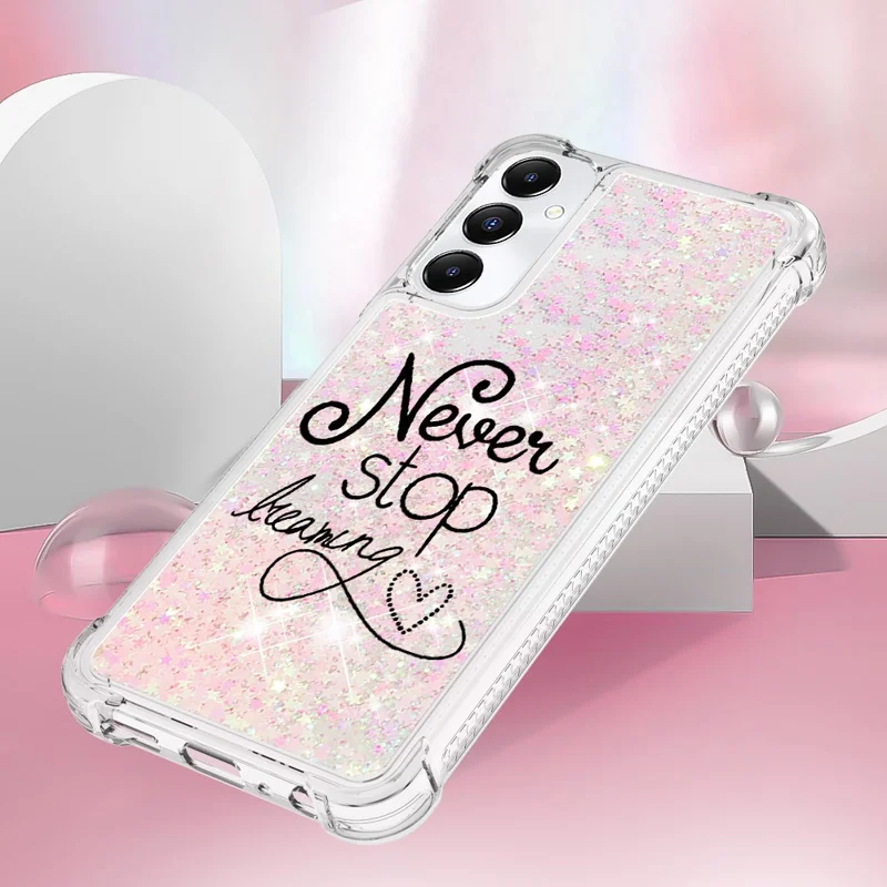 For Samsung Galaxy A05s 4G TPU Case with Quicksand and Pattern Printed - Never Stop Dreaming