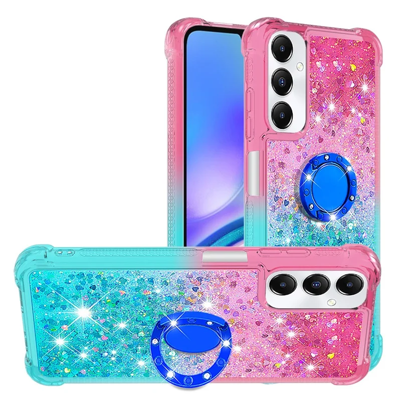Cover in TPU per Samsung Galaxy A05s 4G con Supporto Girevole, Cover Antiurto Gradiant con Sabbia Kinetica - Rosa + Celeste