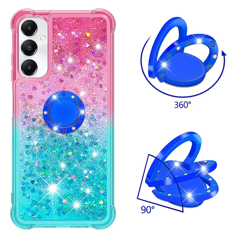 Cover in TPU per Samsung Galaxy A05s 4G con Supporto Girevole, Cover Antiurto Gradiant con Sabbia Kinetica - Rosa + Celeste