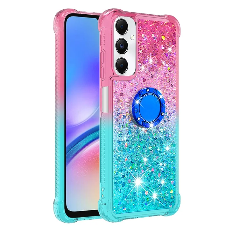Cover in TPU per Samsung Galaxy A05s 4G con Supporto Girevole, Cover Antiurto Gradiant con Sabbia Kinetica - Rosa + Celeste