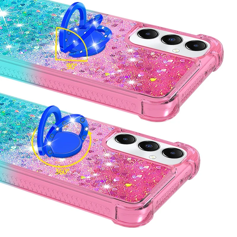 Cover in TPU per Samsung Galaxy A05s 4G con Supporto Girevole, Cover Antiurto Gradiant con Sabbia Kinetica - Rosa + Celeste