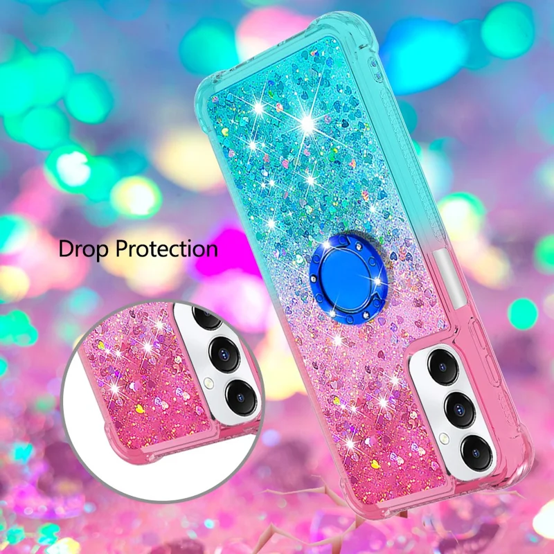 Cover in TPU per Samsung Galaxy A05s 4G con Supporto Girevole, Cover Antiurto Gradiant con Sabbia Kinetica - Rosa + Celeste
