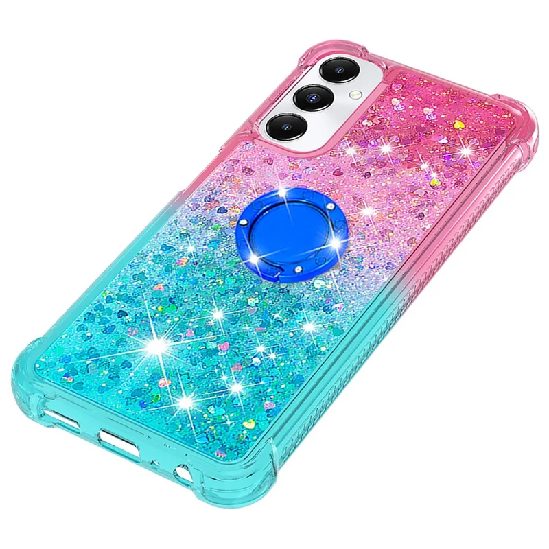 Cover in TPU per Samsung Galaxy A05s 4G con Supporto Girevole, Cover Antiurto Gradiant con Sabbia Kinetica - Rosa + Celeste