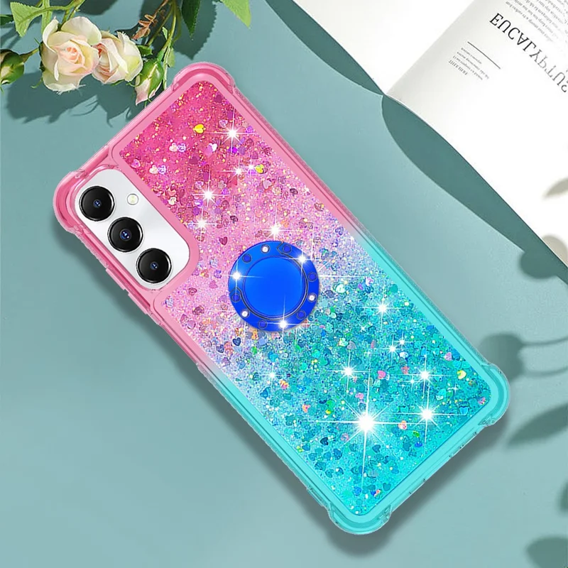 Cover in TPU per Samsung Galaxy A05s 4G con Supporto Girevole, Cover Antiurto Gradiant con Sabbia Kinetica - Rosa + Celeste