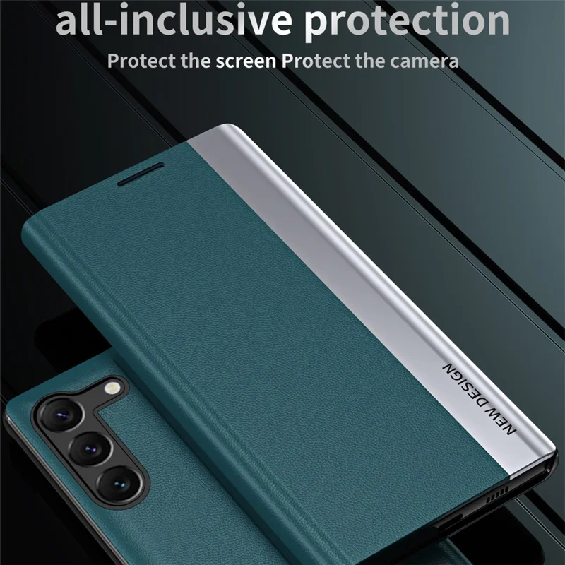 Para Samsung Galaxy S24+ Case Electroplating Leather Phone Cover com Suporte - Verde