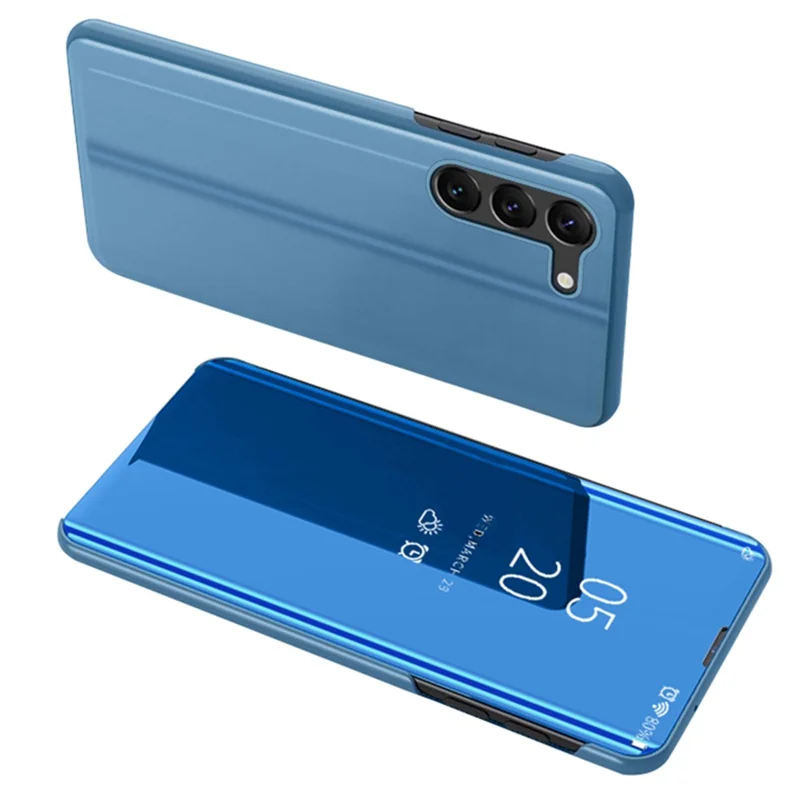 Étui pour Samsung Galaxy S24+ avec fenêtre, support, couverture en cuir - Bleu
