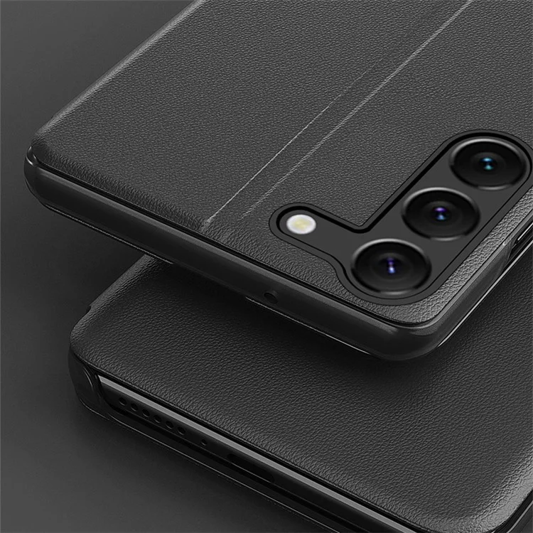 For Samsung Galaxy S24+ Case View Window PU Leather Stand Cover - Black