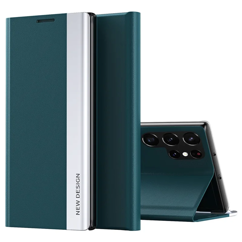 Para Samsung Galaxy S24 Ultra Case Anti-scratch Leather Electroplating Stand Phone Cover - Verde