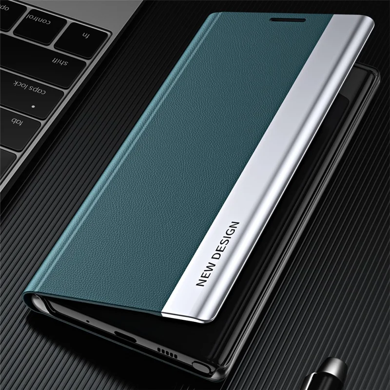 For Samsung Galaxy S24 Ultra Case Anti-scratch Leather Electroplating Stand Phone Cover - Black