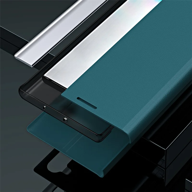For Samsung Galaxy S24 Ultra Case Anti-scratch Leather Electroplating Stand Phone Cover - Black
