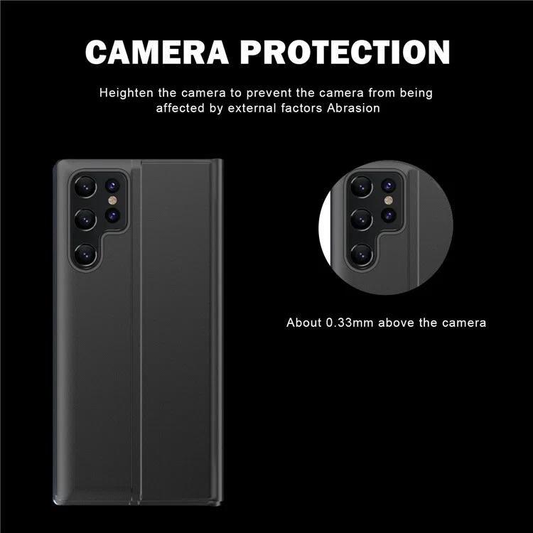 Funda para Samsung Galaxy S24 Ultra de PC + Piel de PU con Ventana Vista Flip Stand Funda para Teléfono - Negro