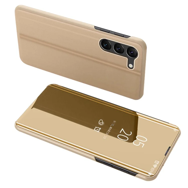 For Samsung Galaxy S24 Case View Window Anti-fall PU Leather Stand Phone Protector - Gold