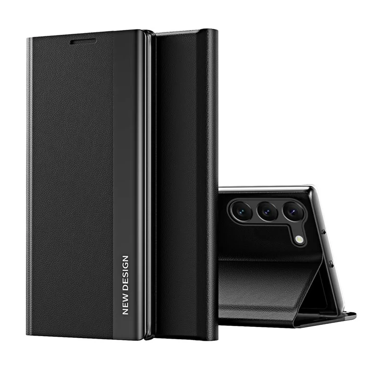 Для чехла для Samsung Galaxy S24 Anti-fall Electroplating Leather Stand Mobile Phone Cover - Черный