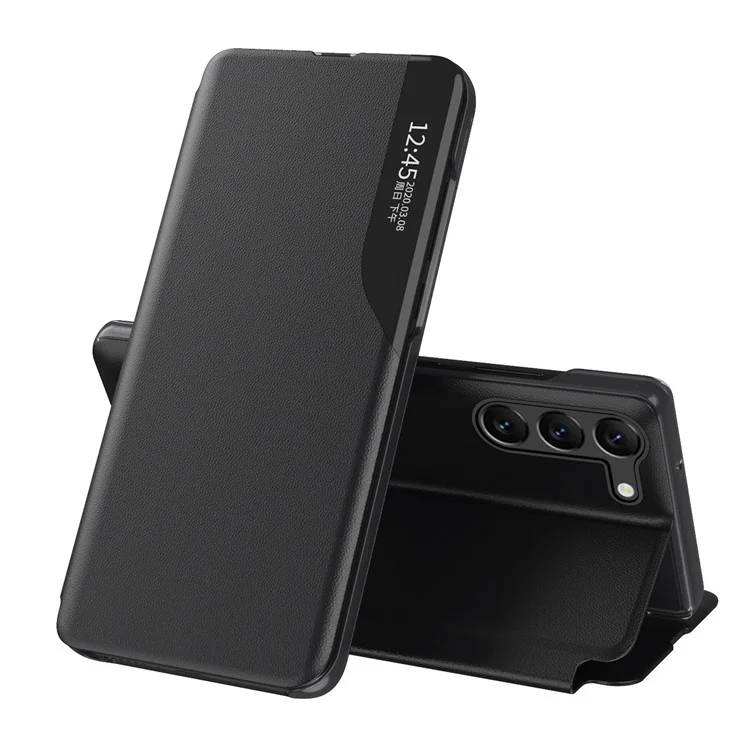 For Samsung Galaxy S24 Case View Window PU Leather Stand Cover - Black