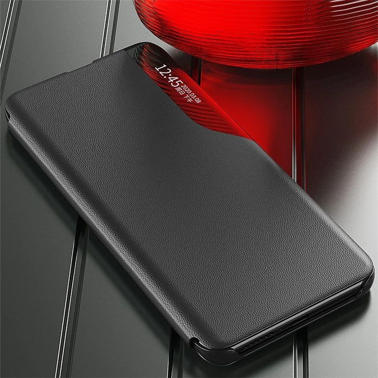 For Samsung Galaxy S24 Case Anti-scratch PU Leather Side View Window Phone Cover with Stand - Black