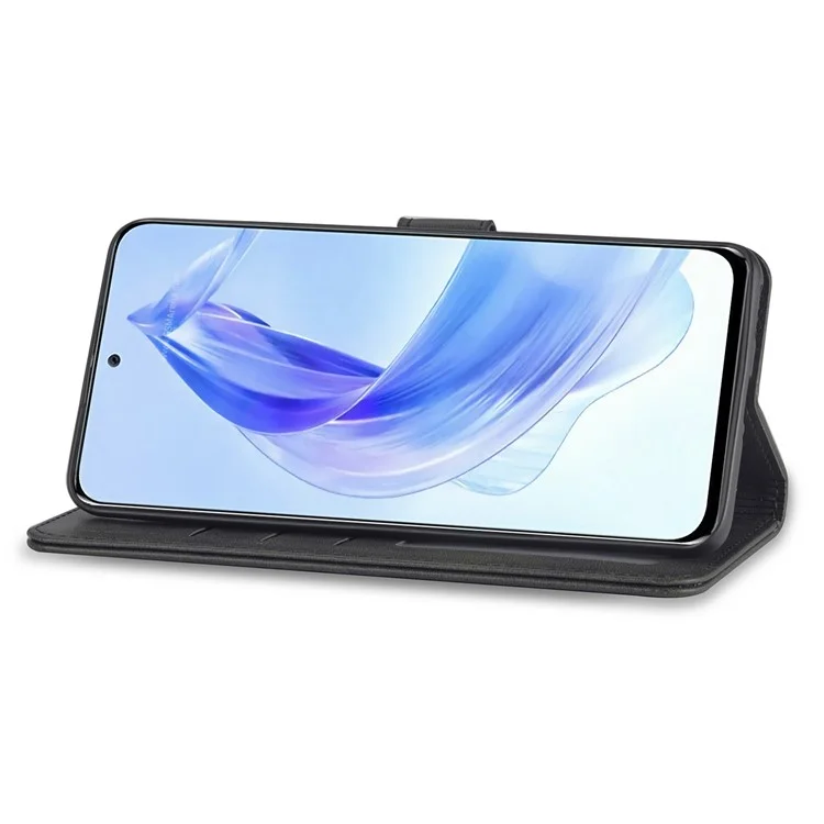 LC.IMEEKE For Honor 90 Lite 5G / X50i 5G Leather Case Calf Texture Stand Phone Cover - Black