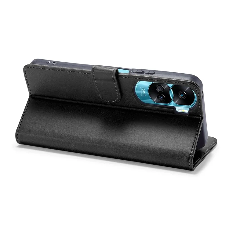 LC.IMEEKE For Honor 90 Lite 5G / X50i 5G Leather Case Calf Texture Stand Phone Cover - Black