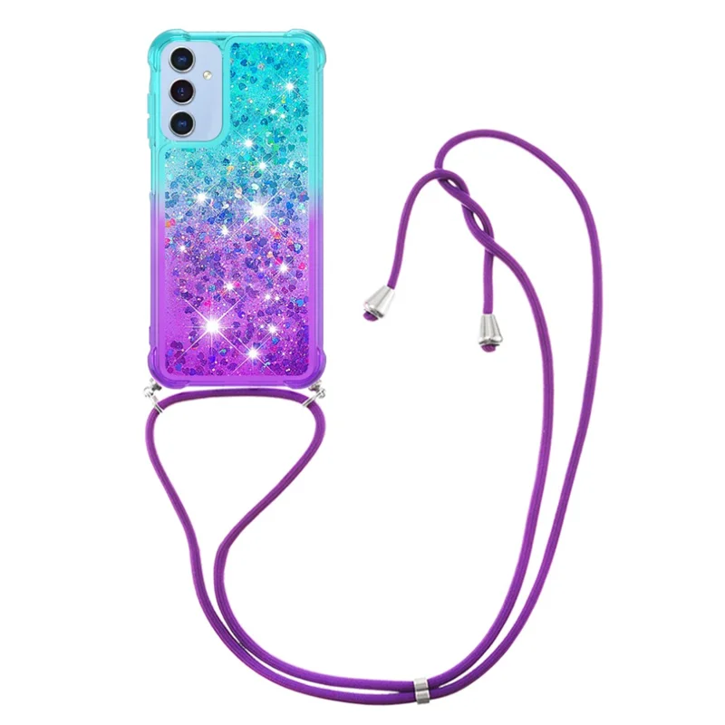 For Samsung Galaxy A15 5G TPU Case Gradiant Quicksand Shockproof Cover with Lanyard - Sky Blue+Purple