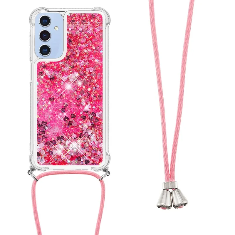 For Samsung Galaxy A15 5G TPU Case Quicksand Design Phone Cover with Lanyard - Pink  /  Hearts