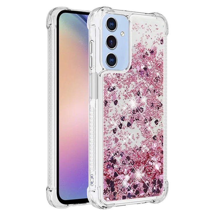 YB Quicksand Series-1 для Samsung Galaxy A15 5G Чехол Liquid TPU Anti-scratch Phone Back Shell - Розовое золото / Сердца
