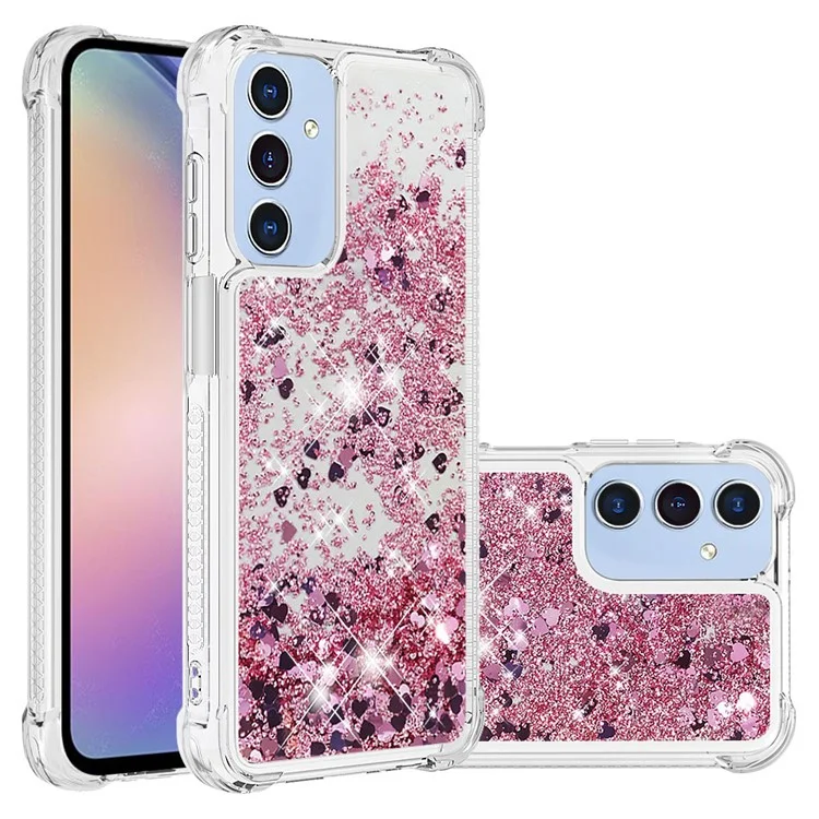YB Quicksand Series-1 для Samsung Galaxy A15 5G Чехол Liquid TPU Anti-scratch Phone Back Shell - Розовое золото / Сердца