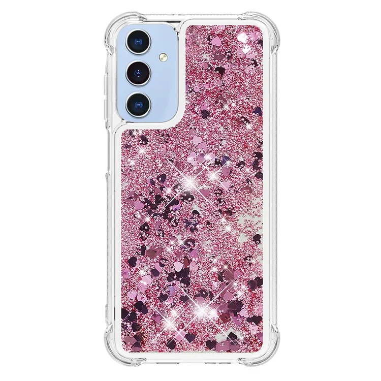 YB Quicksand Series-1 для Samsung Galaxy A15 5G Чехол Liquid TPU Anti-scratch Phone Back Shell - Розовое золото / Сердца
