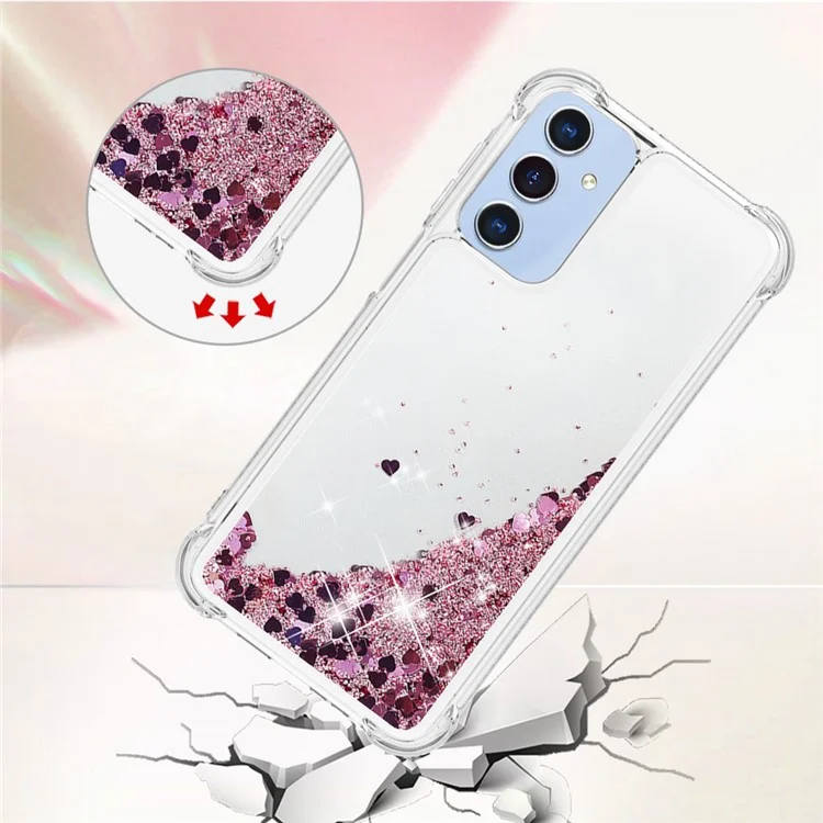 YB Quicksand Series-1 для Samsung Galaxy A15 5G Чехол Liquid TPU Anti-scratch Phone Back Shell - Розовое золото / Сердца