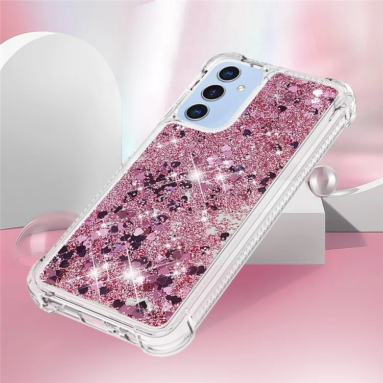 YB Quicksand Series-1 для Samsung Galaxy A15 5G Чехол Liquid TPU Anti-scratch Phone Back Shell - Розовое золото / Сердца