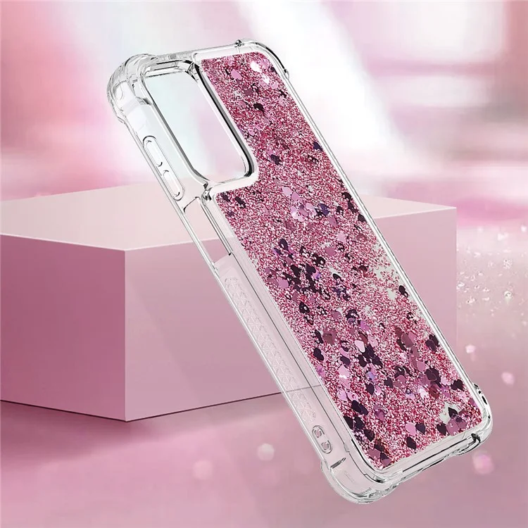 YB Quicksand Series-1 для Samsung Galaxy A15 5G Чехол Liquid TPU Anti-scratch Phone Back Shell - Розовое золото / Сердца