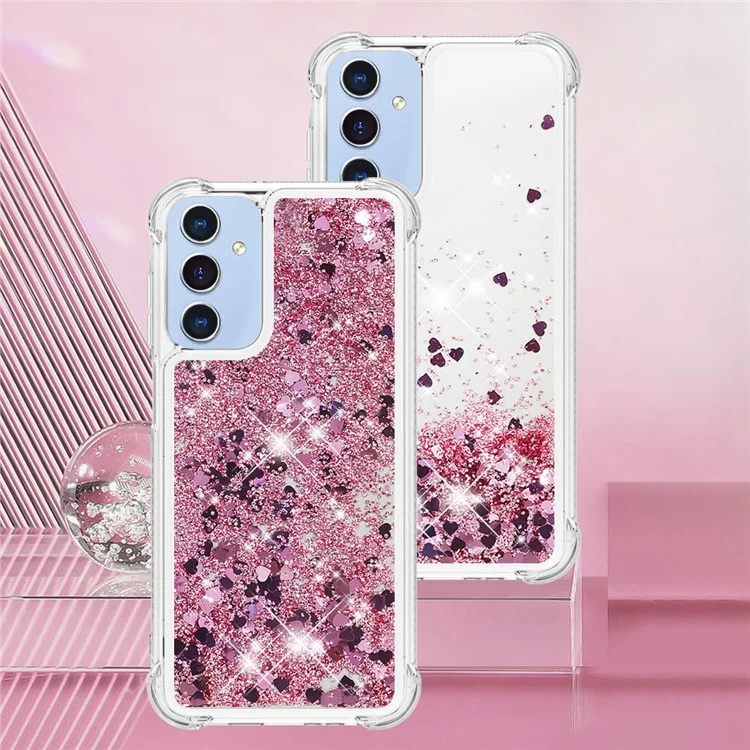 YB Quicksand Series-1 для Samsung Galaxy A15 5G Чехол Liquid TPU Anti-scratch Phone Back Shell - Розовое золото / Сердца