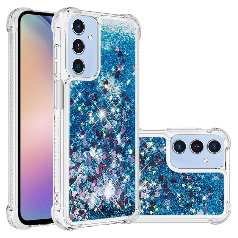 For Samsung Galaxy A15 5G TPU Case Glitter Quicksand Shockproof Phone Back Cover - Blue / Hearts