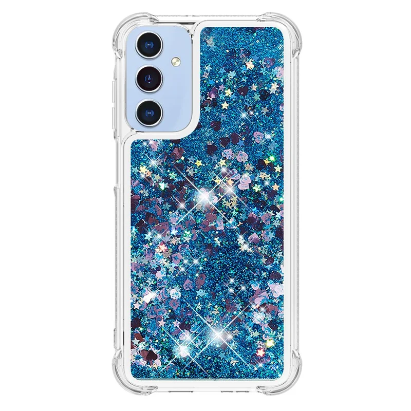 For Samsung Galaxy A15 5G TPU Case Glitter Quicksand Shockproof Phone Back Cover - Blue / Hearts