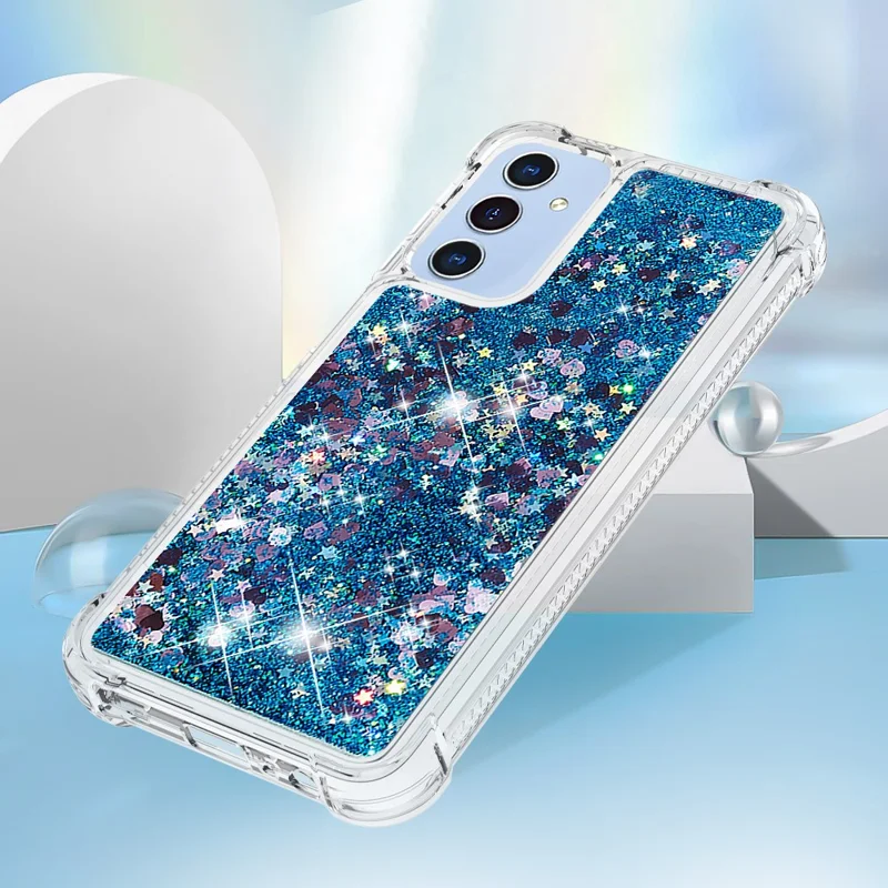 For Samsung Galaxy A15 5G TPU Case Glitter Quicksand Shockproof Phone Back Cover - Blue / Hearts
