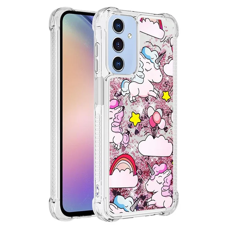 YB Quicksand Series-2 для чехла Samsung Galaxy A15 5G Glitter Bling Anti-drop TPU Phone Back Protector - Cute Horse and Clouds