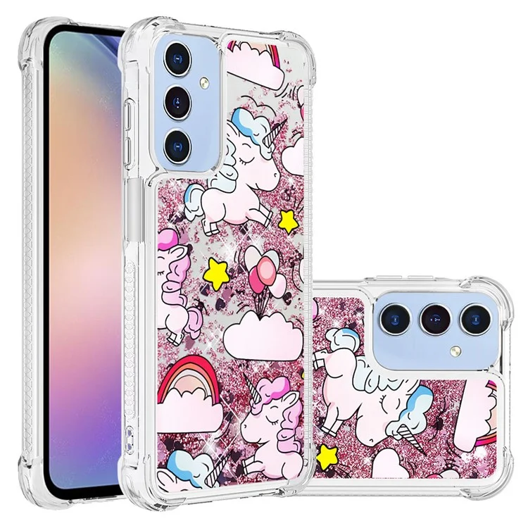 YB Quicksand Series-2 для чехла Samsung Galaxy A15 5G Glitter Bling Anti-drop TPU Phone Back Protector - Cute Horse and Clouds