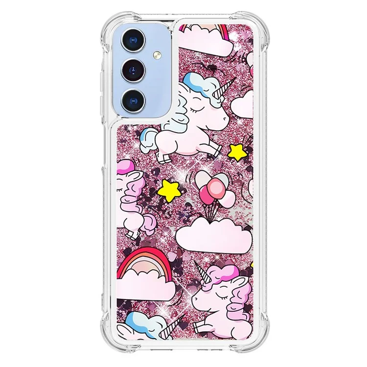 YB Quicksand Series-2 для чехла Samsung Galaxy A15 5G Glitter Bling Anti-drop TPU Phone Back Protector - Cute Horse and Clouds