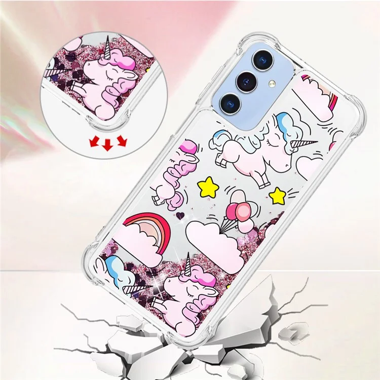 YB Quicksand Series-2 для чехла Samsung Galaxy A15 5G Glitter Bling Anti-drop TPU Phone Back Protector - Cute Horse and Clouds