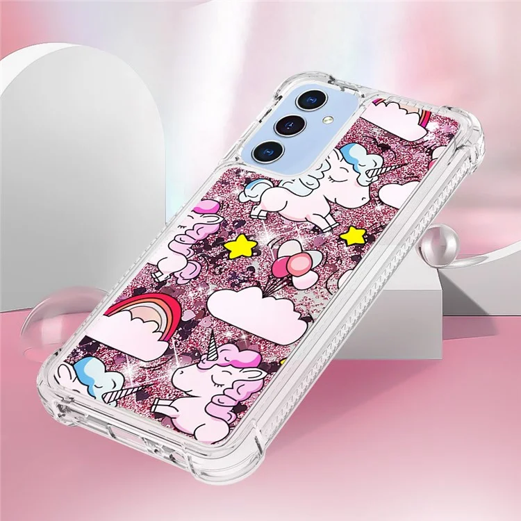 YB Quicksand Series-2 для чехла Samsung Galaxy A15 5G Glitter Bling Anti-drop TPU Phone Back Protector - Cute Horse and Clouds