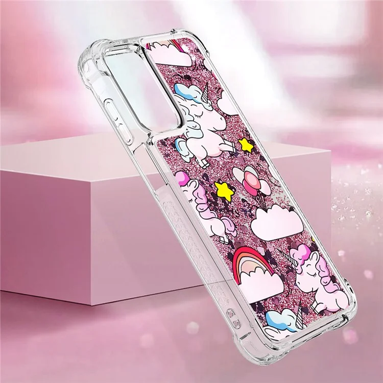 YB Quicksand Series-2 для чехла Samsung Galaxy A15 5G Glitter Bling Anti-drop TPU Phone Back Protector - Cute Horse and Clouds