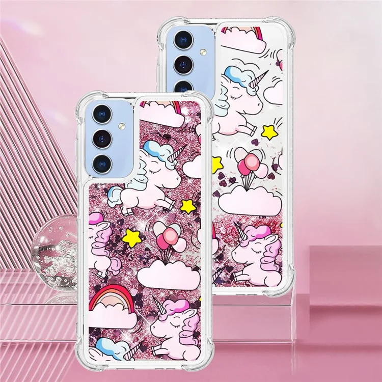 YB Quicksand Series-2 для чехла Samsung Galaxy A15 5G Glitter Bling Anti-drop TPU Phone Back Protector - Cute Horse and Clouds