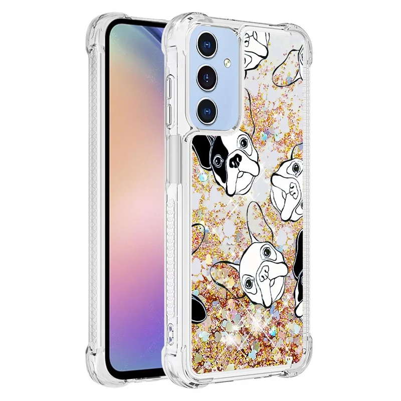For Samsung Galaxy A15 5G TPU Case with Quicksand and Pattern Printed - Black+White Puppy