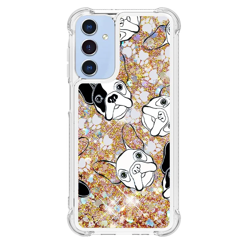 For Samsung Galaxy A15 5G TPU Case with Quicksand and Pattern Printed - Black+White Puppy