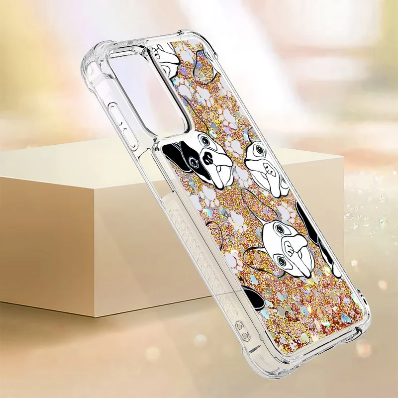 For Samsung Galaxy A15 5G TPU Case with Quicksand and Pattern Printed - Black+White Puppy