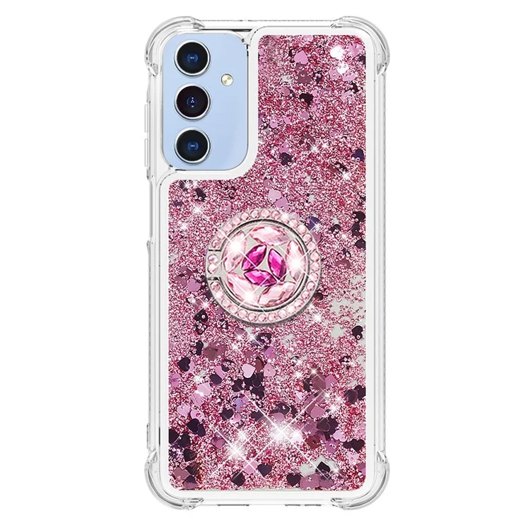 Série YB Quicksand-7 pour étui Samsung Galaxy A15 5G Liquid Glitter Sequins TPU Kickstand Phone Cover - Rose Gold / Coeurs