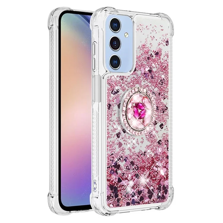 Série YB Quicksand-7 pour étui Samsung Galaxy A15 5G Liquid Glitter Sequins TPU Kickstand Phone Cover - Rose Gold / Coeurs