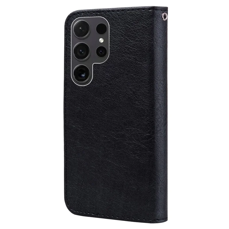 For Samsung Galaxy S24 Ultra Case Solid Color Leather Phone Stand Cover - Black