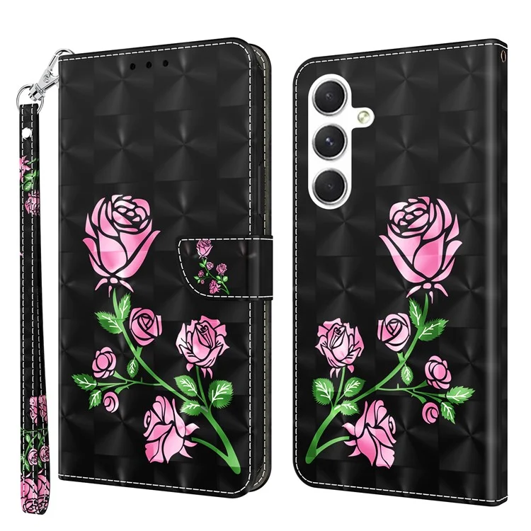 Capa para Samsung Galaxy S24+ Case 3D Pattern Printing Phone Cover com Suporte de Carteira - Rosa Flor