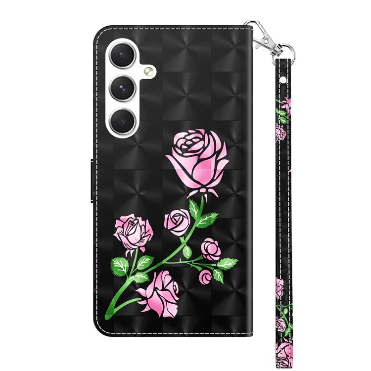 Capa para Samsung Galaxy S24+ Case 3D Pattern Printing Phone Cover com Suporte de Carteira - Rosa Flor