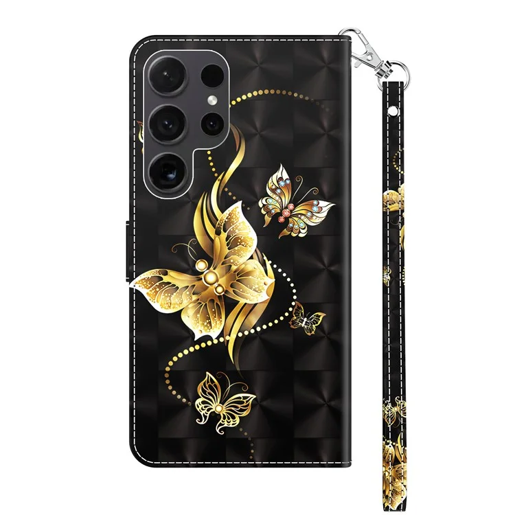 Für Samsung Galaxy S24 Ultra Case 3D-Muster-Drucklederbrieftasche - Goldener Schmetterling