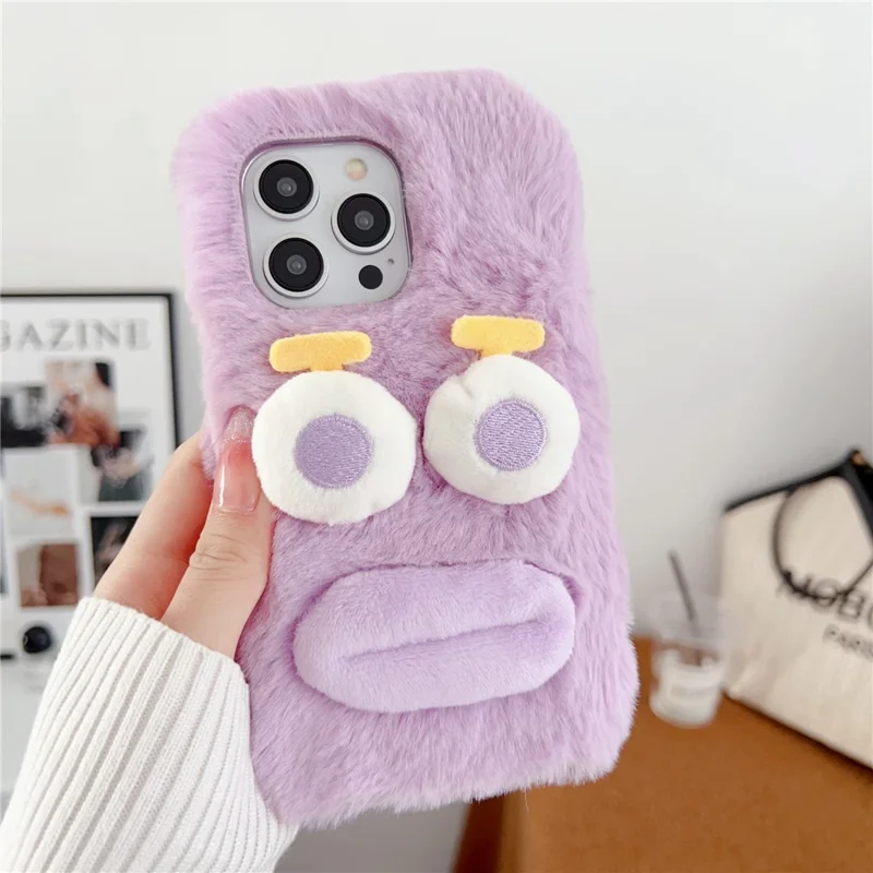 Para iPhone 15 Pro Max Case Lovely Sausage-shaped Lip Plush+TPU Warm Phone Cover - Roxo